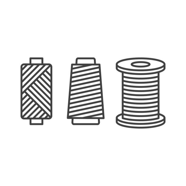 setzen sie nähfaden auf spule. vektorsymbolvorlage - thread spool sewing item white background stock-grafiken, -clipart, -cartoons und -symbole