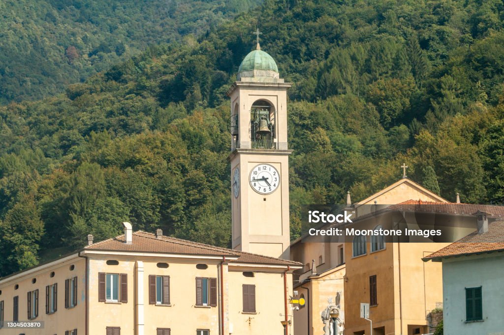 City Hall & Church Tower of Lezzeno on Lake Como, Italy 16th Century Stock Photo