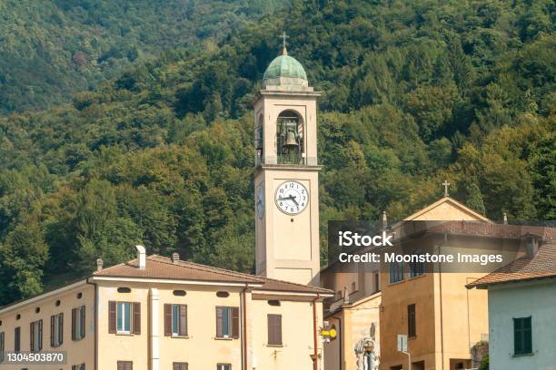 City Hall Church Tower Of Lezzeno On Lake Como Italy Stock Photo - Download Image Now