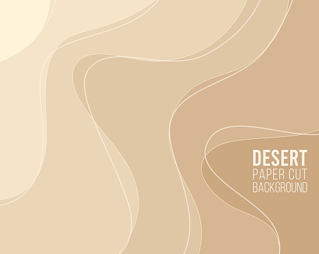Paper cut Abstract art background 3d layer beige gold color sand on the beach or desert with a barchan and dunes.Template Sand texture with wavy lines pattern.Frames for text.Vector covers,flyer,textile print,banner, poster, card,wallpapers.Vector.
