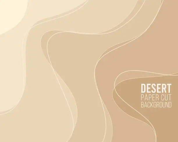 Vector illustration of Paper cut Abstract art background 3d layer beige gold color sand on the beach or desert with a barchan and dunes.Template Sand texture with wavy lines pattern.Frames for text.Vector covers,flyer,textile print,banner, poster, card,wallpapers.Vector.