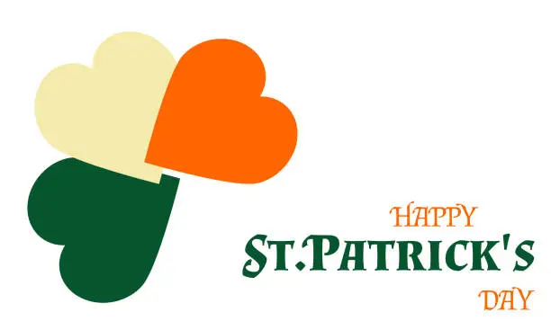 Vector illustration of happy st.patrick's day, vector greeting card or poster with hearts on irish flag colors