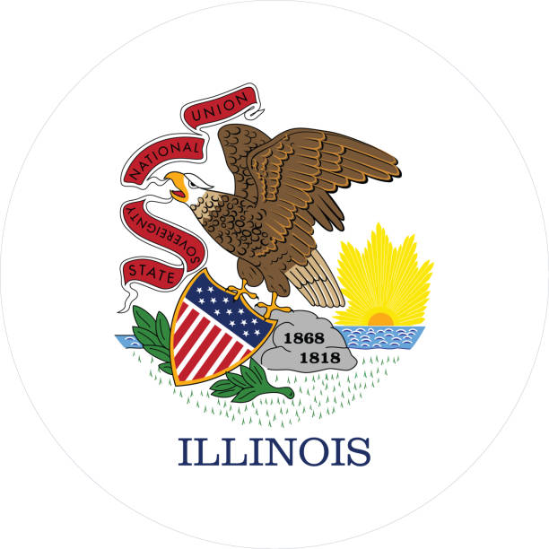 ilustraciones, imágenes clip art, dibujos animados e iconos de stock de rodea la bandera estatal del estado federal estadounidense de illinois - state seal