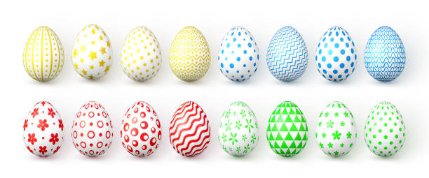 ilustrações de stock, clip art, desenhos animados e ícones de happy easter. color easter eggs on white background. vector illustration - easter eggs red