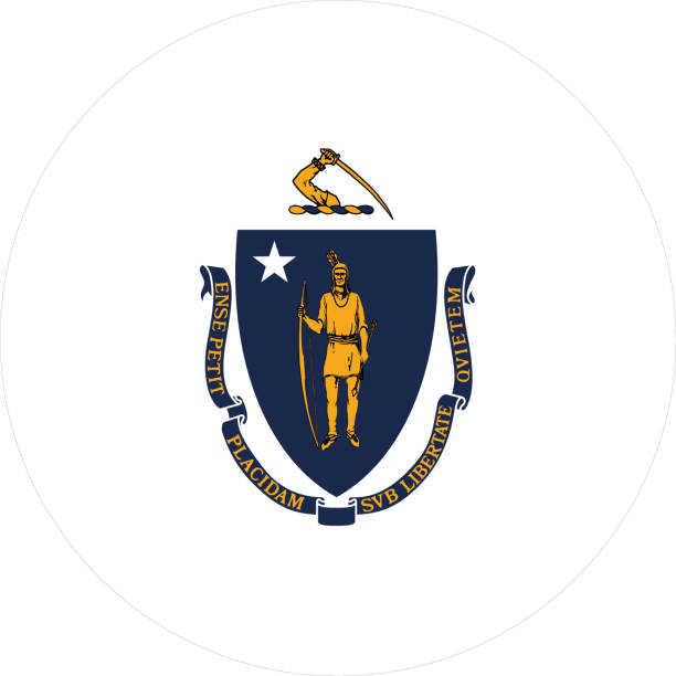 Circle state flag of US federal state of Massachusetts vector illustration of Circle state flag of US federal state of Massachusetts massachusetts stock illustrations