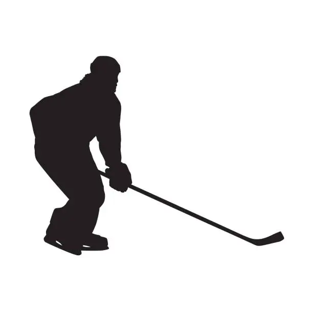 Vector illustration of Ice hockey player, isolated vector silhouette. Side view