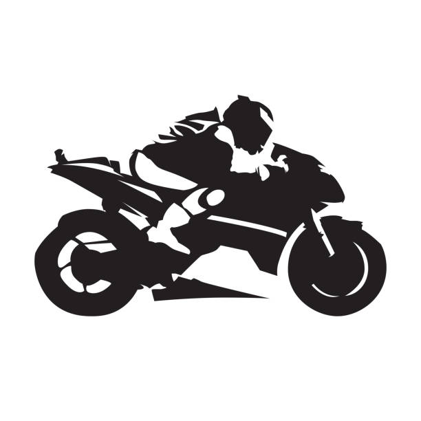 illustrazioni stock, clip art, cartoni animati e icone di tendenza di corse motociclistiche, silhouette vettoriale astratta. vista laterale. moto da strada - motorcycle racing