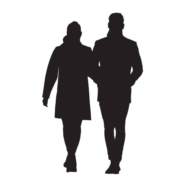 Couple walking together. Man and woman vector silhouette Couple walking together. Man and woman vector silhouette winter silhouettes stock illustrations