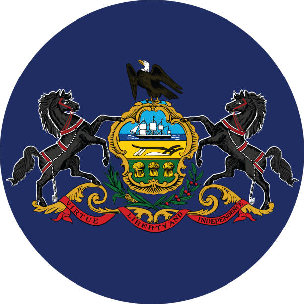 ilustraciones, imágenes clip art, dibujos animados e iconos de stock de circula bandera estatal del estado federal estadounidense de pensilvania - state seal