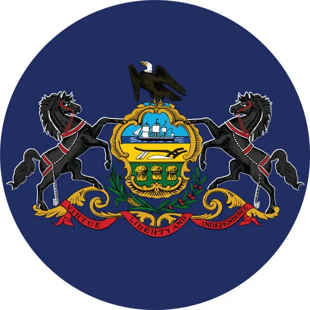 Vector illustration of Circle state flag of US federal state of Pennsylvania