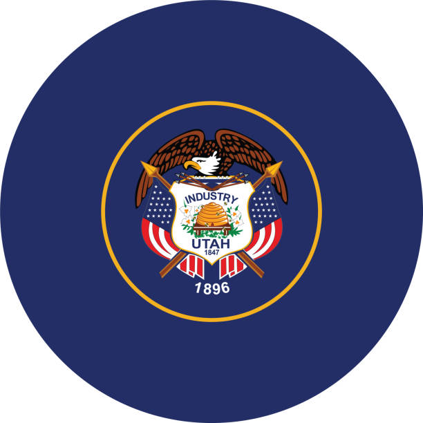 ilustraciones, imágenes clip art, dibujos animados e iconos de stock de rodea la bandera estatal del estado federal estadounidense de utah - state seal