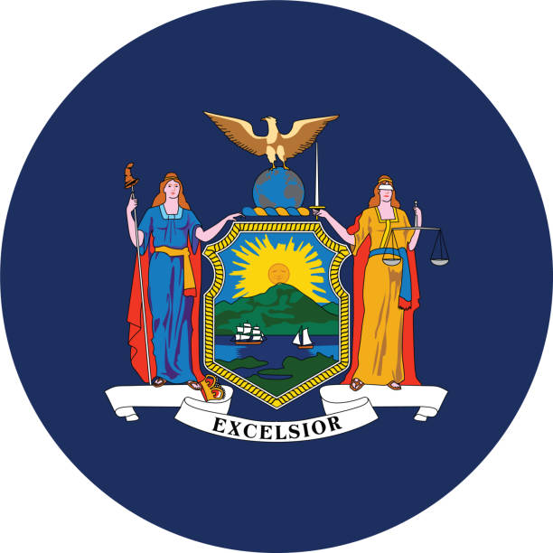 круг государственный флаг федерального штата сша нью-йорк - new york stock illustrations
