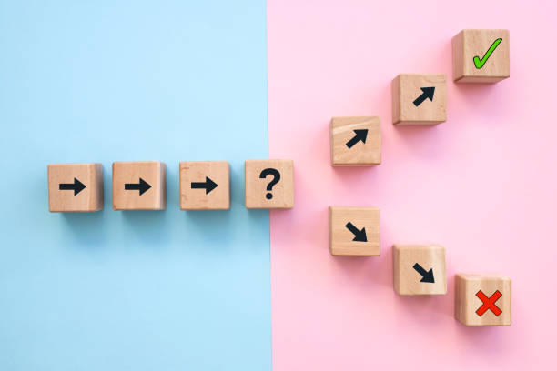istock path leads to decision which changes the path in two directions on colorful background 1304507785