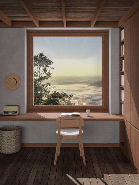 istock Reading table by the window in the morning 3d render 1304512253
