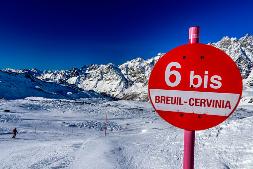 A slope sign in ski resort Breuil-Cervinia, Italy