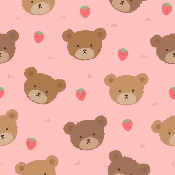 ilustraciones, imágenes clip art, dibujos animados e iconos de stock de fondo de patrón sin costuras de oso de peluche - bear teddy bear characters hand drawn