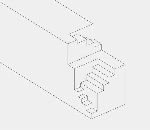 Vector illustration of cube step structure line