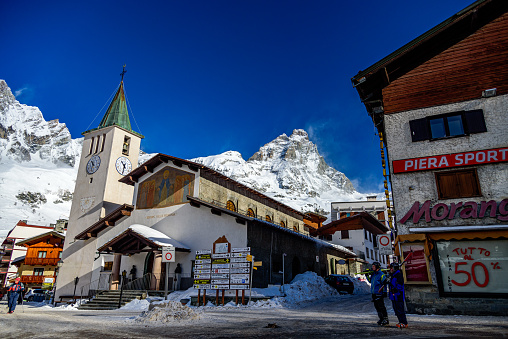 Cervinia, Italy, March 2019 - A church in Breuil-Cervinia in Italy.