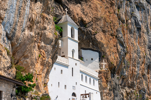 Old monastery of Ostrog built into a mountain in Montenegro