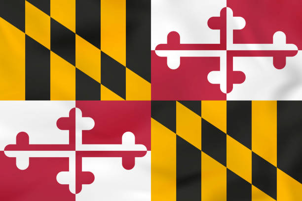 istock Maryland waving flag. Maryland state flag background texture. 1304527723