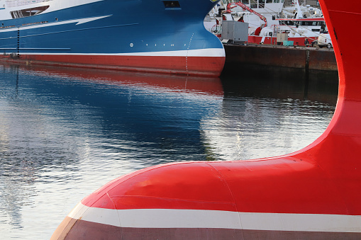 Copenhagen, Denmark - September 15, 2023: Laura Mærsk, the world's first methanol enabled container vessel moored in Copenhagen harbour.