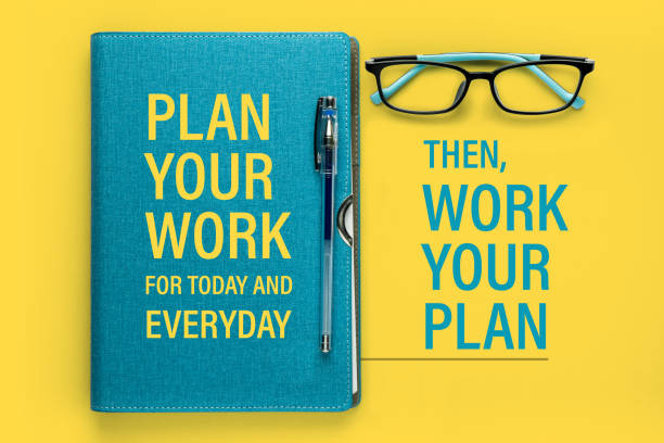 istock Motivational quotes which reads Plan your work for today and everyday, then work your plan 1304528600