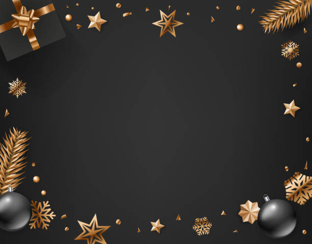 istock Christmas composition top view. Christmas box, fir branches, shiny baubles and snowflakes 1304530753