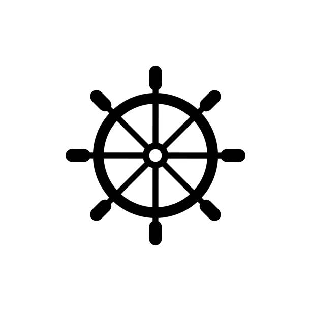 Ship steering wheel. Vector icon on white background Ship steering wheel. Vector icon on white background. marines navy sea captain stock illustrations