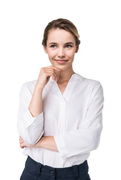 istock Smiling young business woman, isolated 1304533270