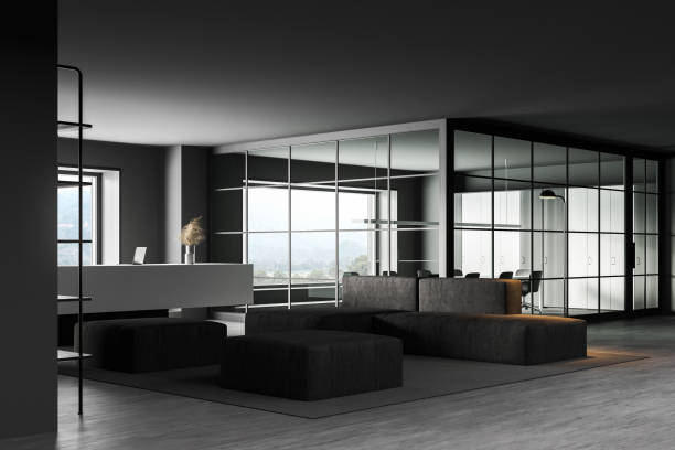 istock Gray office meeting room and reception 1304534490
