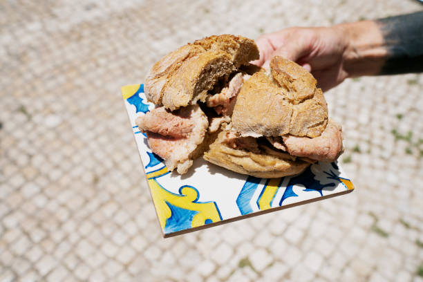 Traditional portuguese Sandwich bifana stock photo