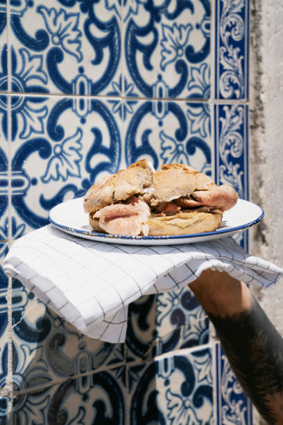 Traditional portuguese Sandwich bifana stock photo