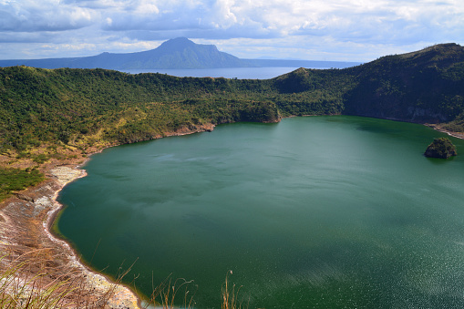 Volcano island panorama in Lake Taal, prior to 202o last eruption. Taal is an active volcano in Luzon, Philippines