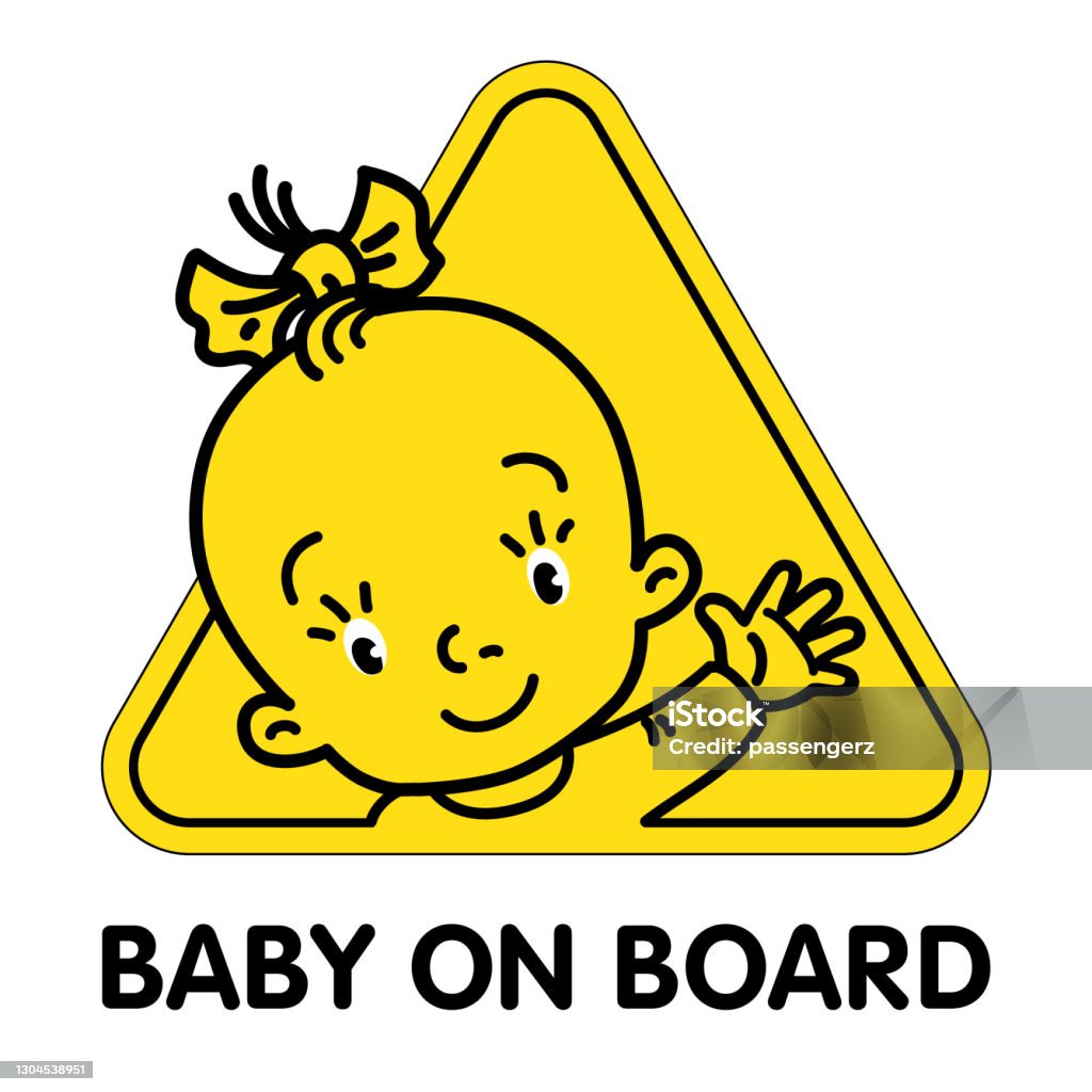 Baby In Car Sticker Funny Small Face Of Girl Stock Illustration - Download  Image Now - Baby On Board, Passenger Cabin, 2-3 Years - iStock