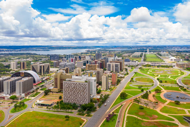 avenue of the monumental axis in the Federal District, Brasilia, Brazil stock photo