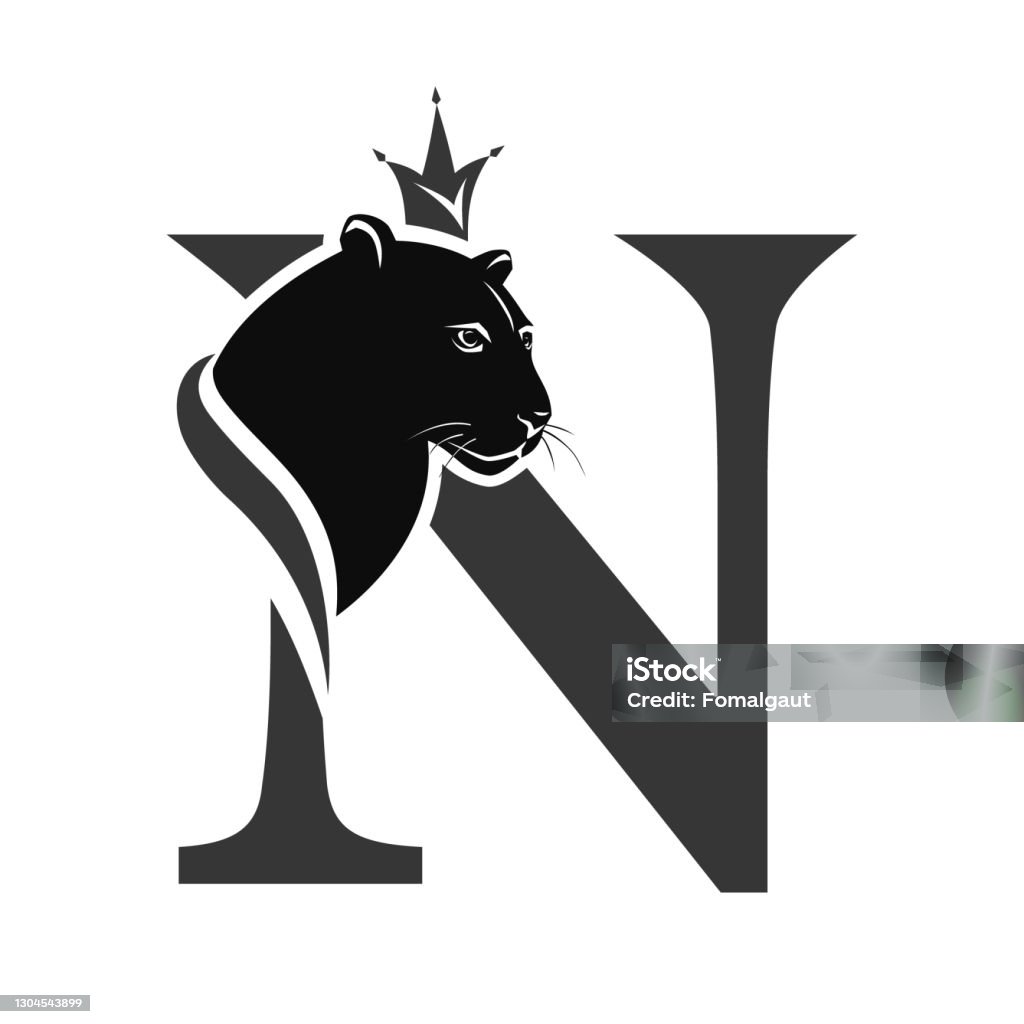 Capital Letter N With Black Panther Royal Logo Cougar Head Profile ...