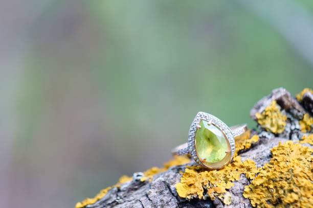 istock Jewelry ring with chrysolite close-up. 1304545054