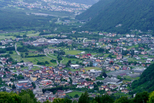 istock Panoramic view of Valtellina from Ardenno at summer 1304546054