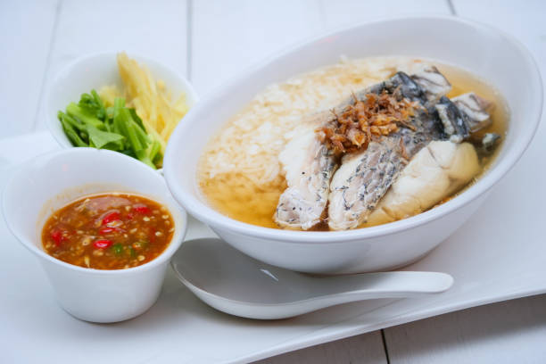 istock Boiled rice soup with sea bass 1304546322