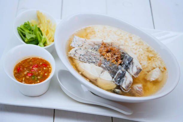istock Boiled rice soup with sea bass 1304546339