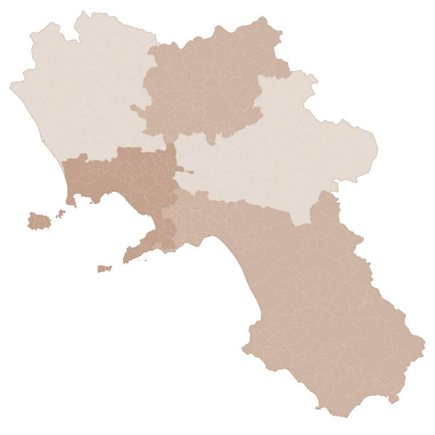 Campania map, division by provinces and municipalities. Italy Campania map, division by provinces and municipalities. Closed and perfectly editable polygons, polygon fill and color paths editable at will. Levels. Political geographic map. Italy amalfi coast map stock illustrations