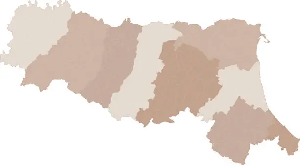 Vector illustration of Emilia-Romagna map, division by provinces and municipalities. Italy