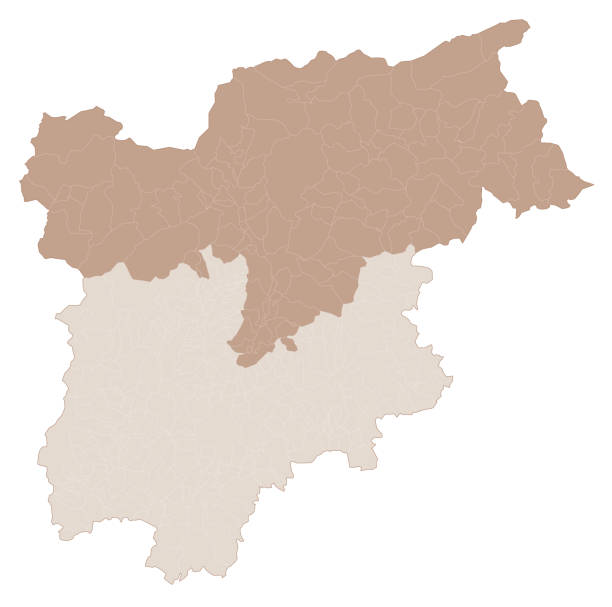 Trentino-Alto Adige map, division by provinces and municipalities. Italy Trentino-Alto Adige map, division by provinces and municipalities. Closed and perfectly editable polygons, polygon fill and color paths editable at will. Levels. Political geographic map. Italy trentino south tyrol stock illustrations