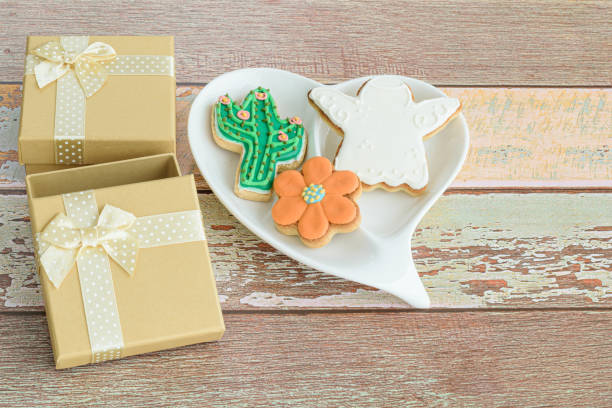 Photo session with cookies in various formats. With demolition wood background.