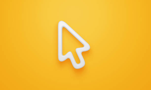 Cursor symbol Minimal cursor symbol on yellow background. 3d rendering. pointer stick stock pictures, royalty-free photos & images
