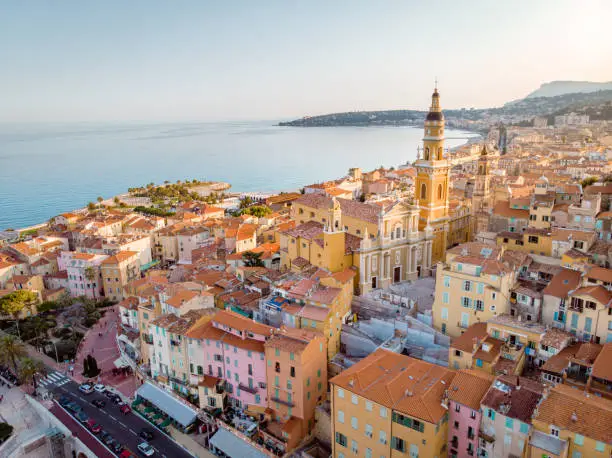 Menton France colorful city View on old part of Menton, Provence-Alpes-Cote d'Azur, France. High quality photo