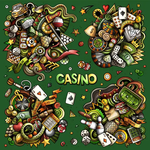 Vector illustration of Casino cartoon vector doodle designs set.