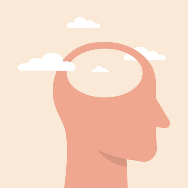 Empty head icon. illustration of stupid, foolish and empty-headed person. Head profile with clear sky. Empty head icon. illustration of stupid, foolish and empty-headed person. Head silhouette with white clouds as a concept for positive thinking. Vector illustration. fool stock illustrations