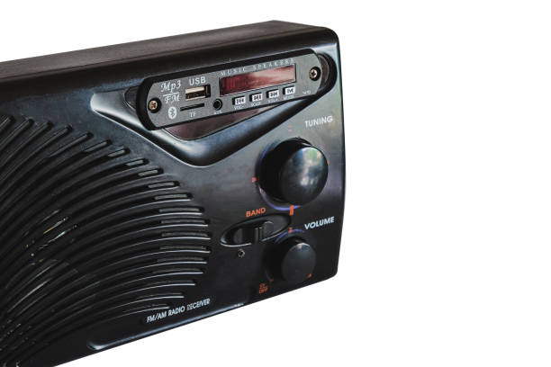 istock Diy mp3 player to old FM radio receiver on white background. 1304555340