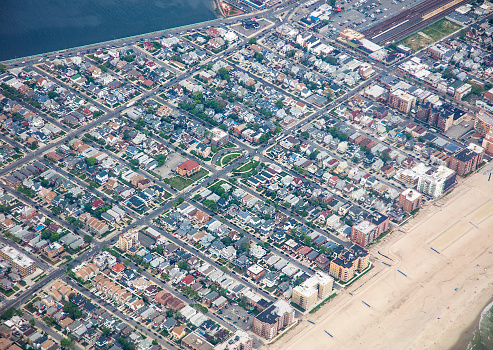 Aerial view looking down on Long Island, New York